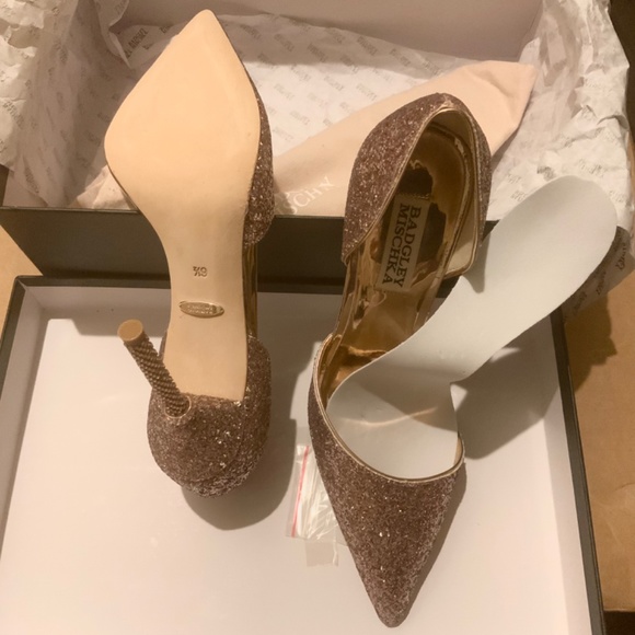 Badgley Mischka Ozara Pointed Toe Stiletto Heel Rose Gold Glitter Evening Pump - Picture 16 of 16